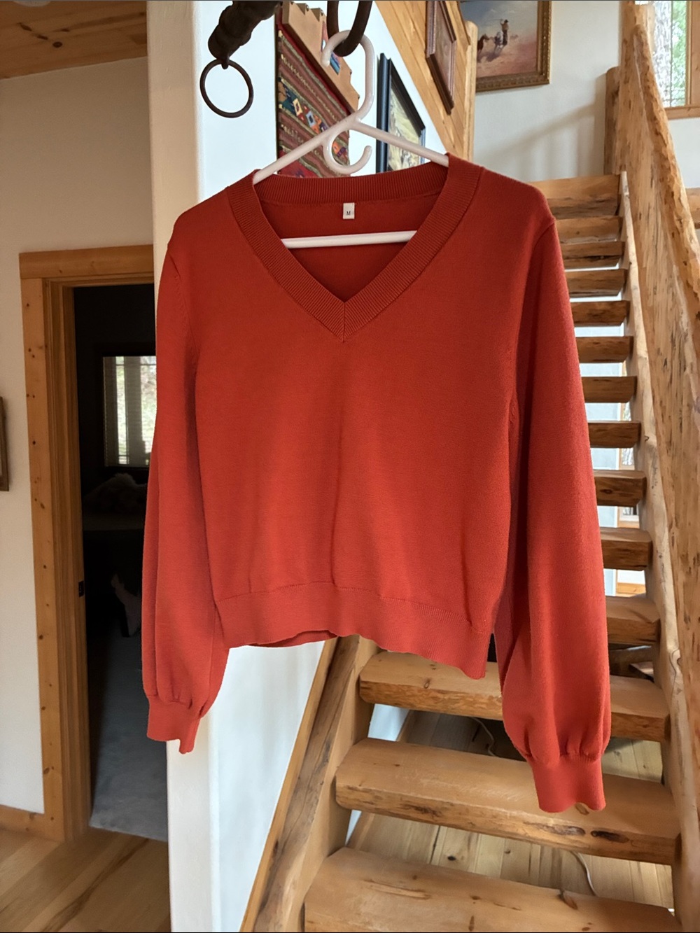 Women's Rust V-Neck Sweater - Classic Relaxed Fit